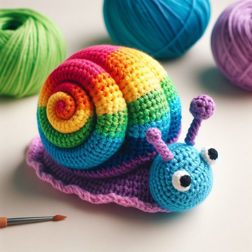 Crochet Rainbow Snail Amigurumi