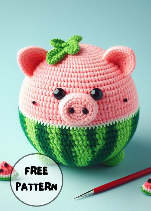 Free Crochet Watermelon Pig Amigurumi Pattern